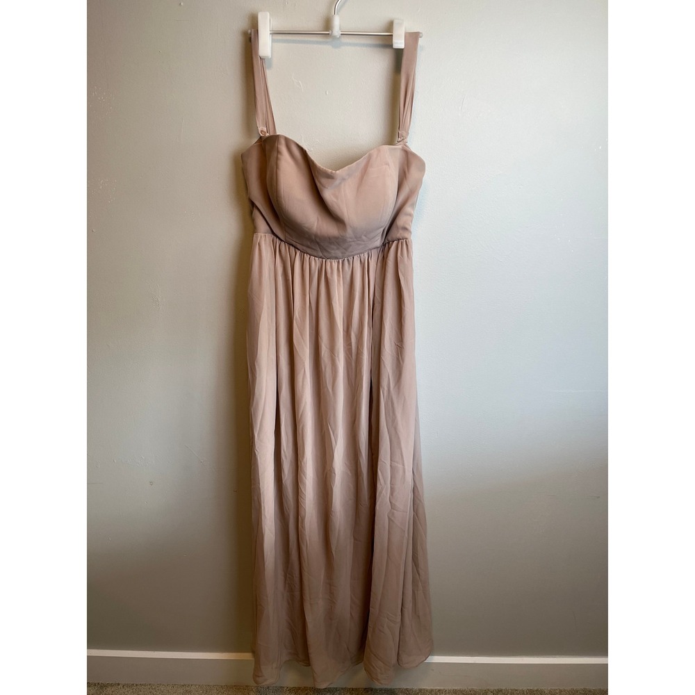 Birdy Grey‎ Dark Mauve Chiffon Maxi Bridesmaid Dress Cowl Neck Pockets XL Slit